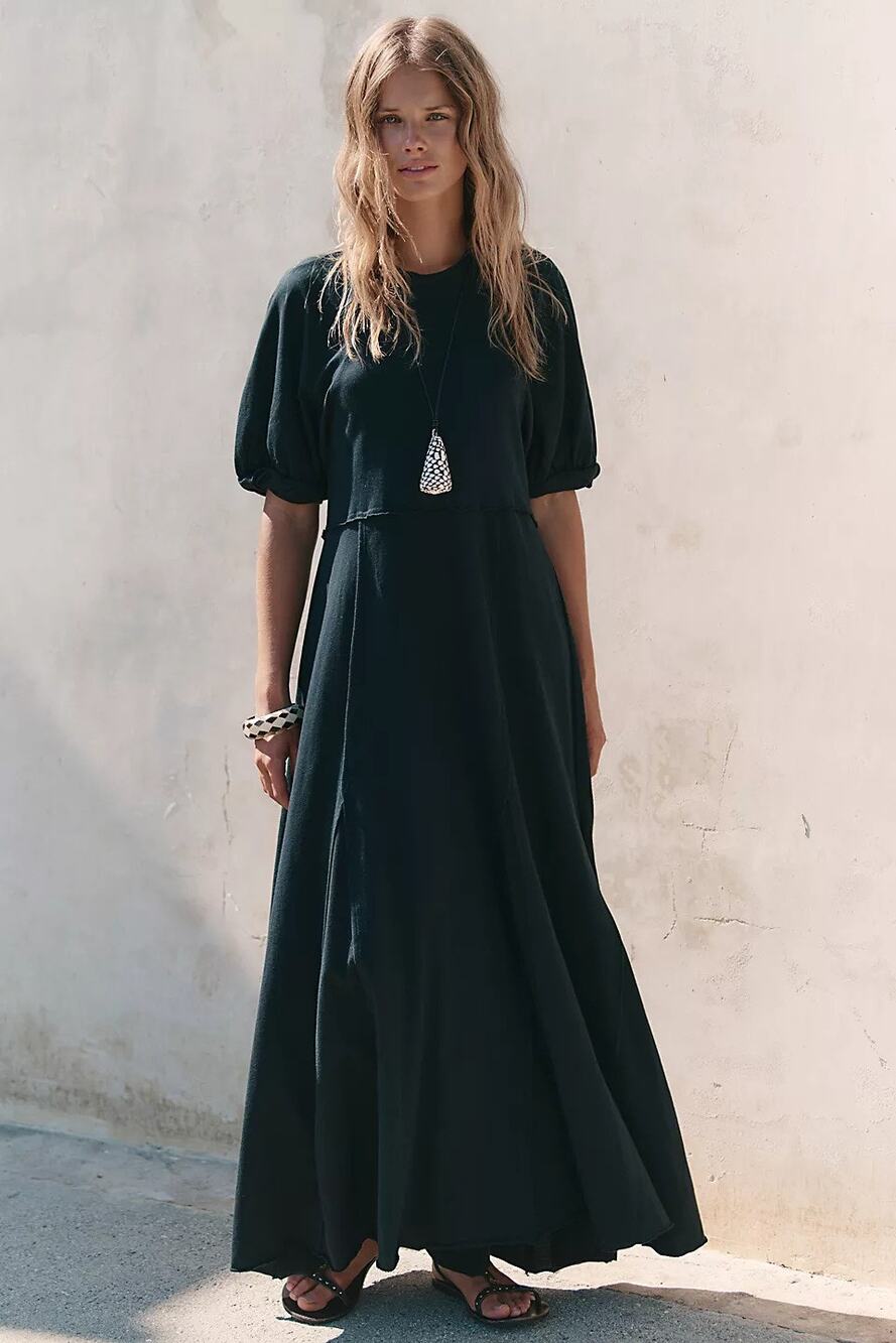 Free People FP Beach Brentwood Black Casual Swing Maxi Tee Dress Size M $98 MSRP